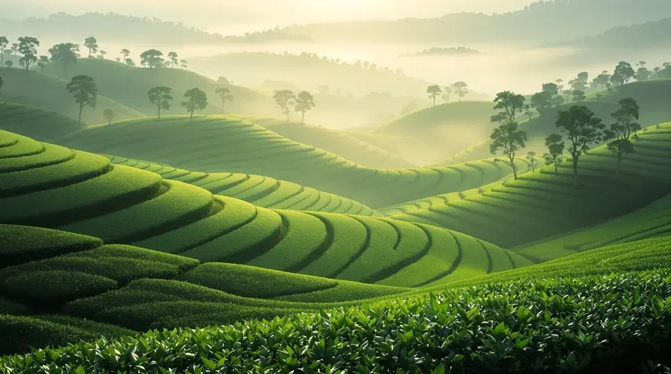晨光里的茶山